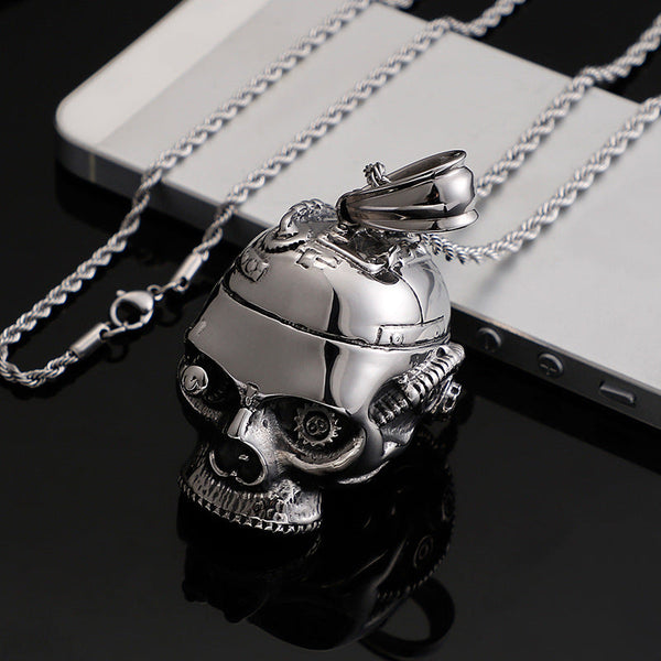 Steampunk Skull Pendant - Stainless Steel - 0177