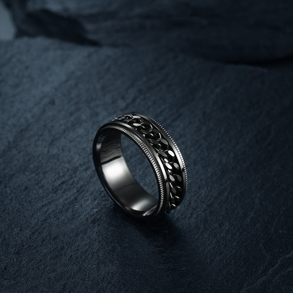 Black Stainless Steel Ring With Chain Knot Spinner