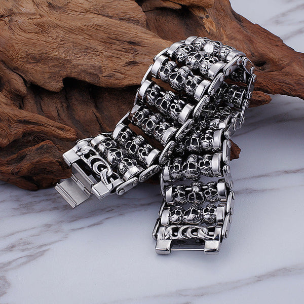 All Round Triple Skull Motorcycle Chain Bracelet - KJB36-0197