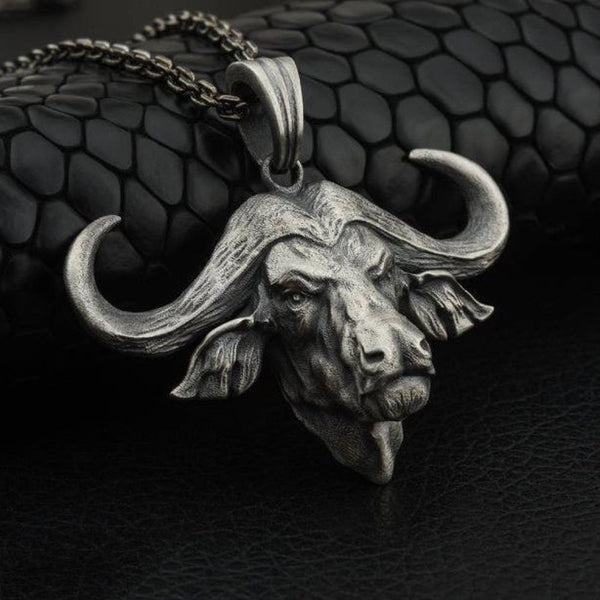 Pure Tin 3D Buffalo Head Necklace