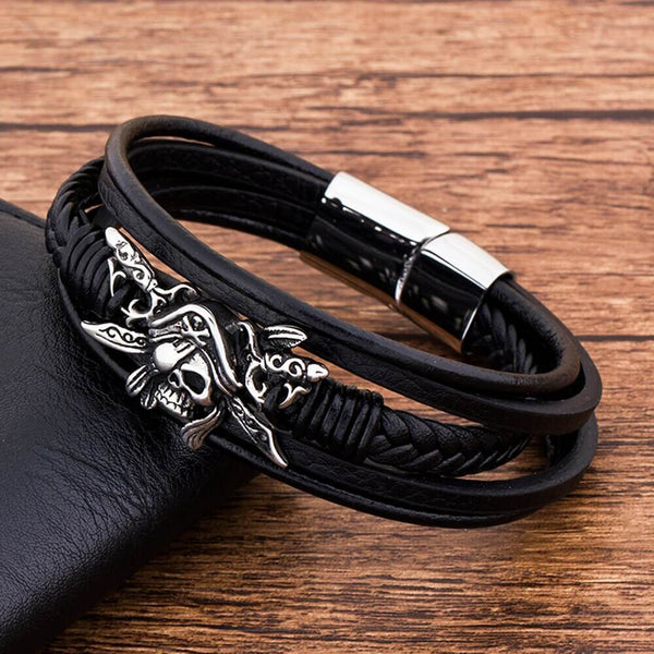 Captain Pirate Skull Bracelet (Leather)