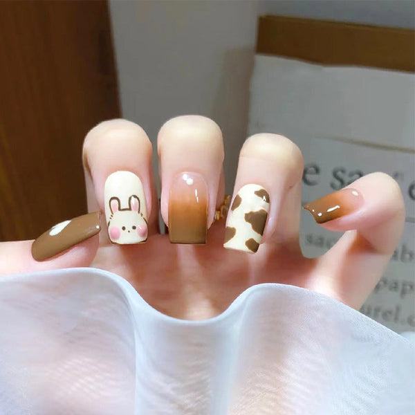 [2024 SALE] Cute Chocolate Bunny Medium Short Press On Nails