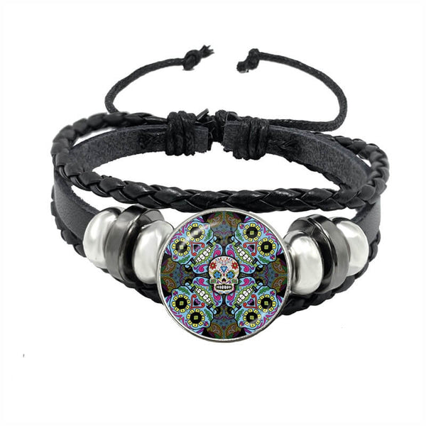 Skull Bracelet Mexican Sugar (Leather)