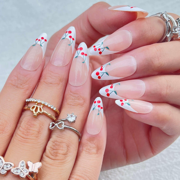 [AUTUMN SALE] Cherry French Style Long Press-on Nails