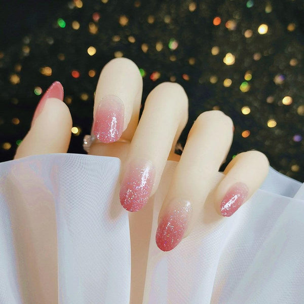 [2024  SALE] Glittering Cherry Pink Ombre Medium Length Press-On Nails