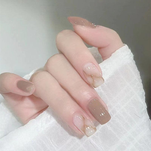 [2024  SALE] Ivory Marble Short Medium Length Press-On Nails