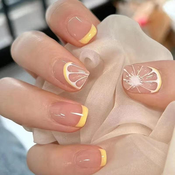 [2024  SALE] Lemon Yellow French Short Press-On Nails