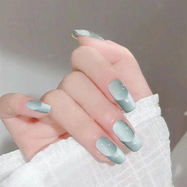 [2024  SALE] Light Blue Double French Style Ombre Long Press-On Nails