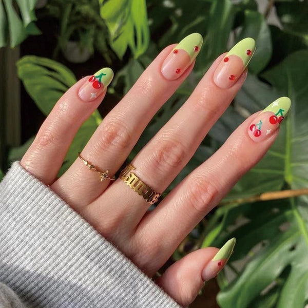 [AUTUMN SALE] Lime Green French Cherry Long Press On Nails