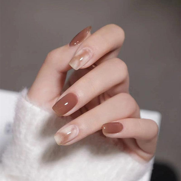 [2024  SALE] Marble Pattern Caramel Brown Medium Length Press On Nails