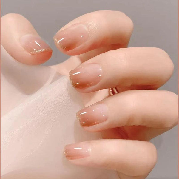 [2024  SALE] Nude Peach Pink Ombre with Glittering French Short Press-On Nails