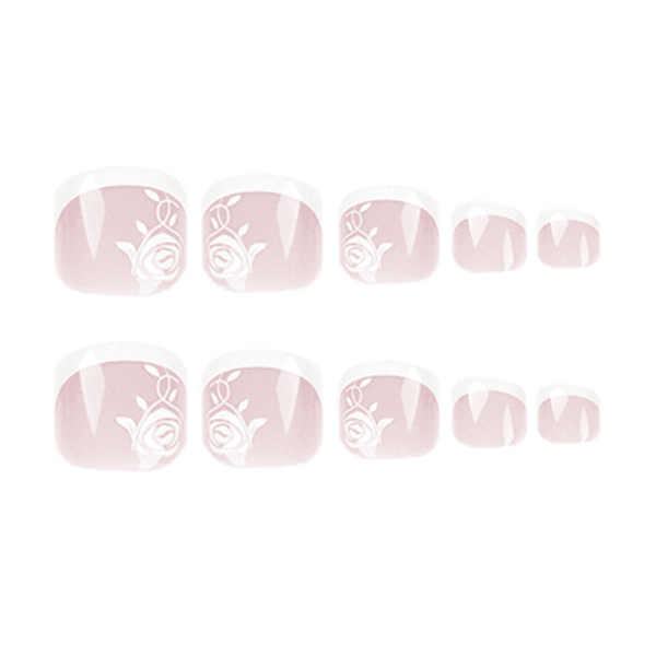 Light Pink with Roses French Toe Nails Press On Nails