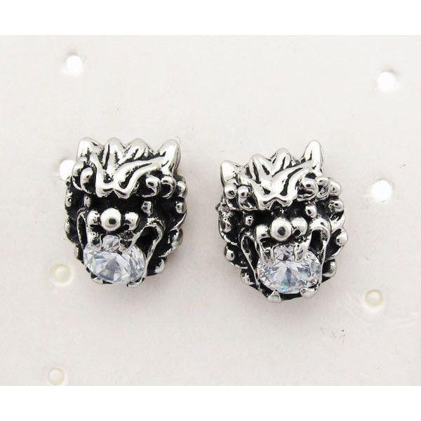 Stainless Steel Dragon Head Earrings - Black Or White Stones - 500007